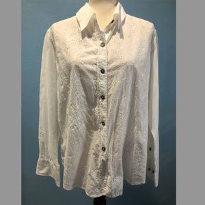 White Floral Button Down - Beaded - Long Sleeves - Size 2 - Chico's
